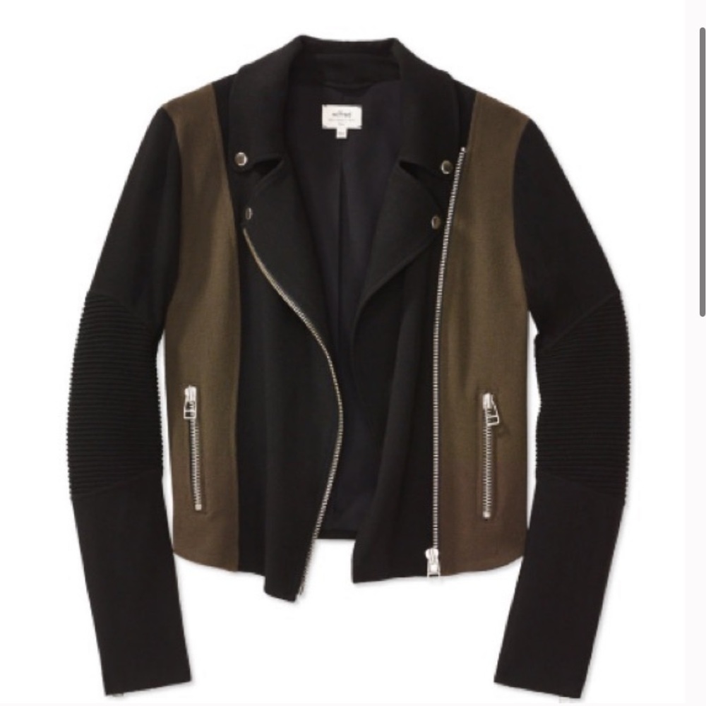 Aritzia Wilfred Montesson Olive Black Japanese Crepe Moto Jacket Women's Size 0